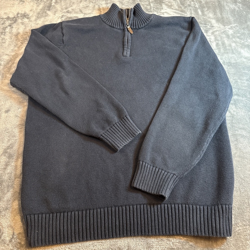 LL Bean Sweater Adult XLarge Tall Blue 1/4 Zip 100% Cotton Mock Neck 287736
